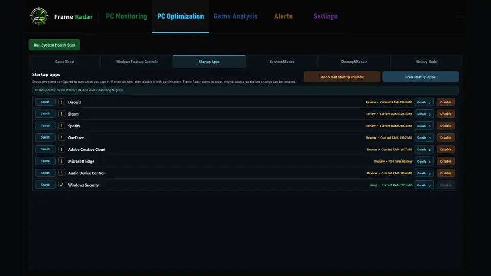Frame Radar screenshot 2